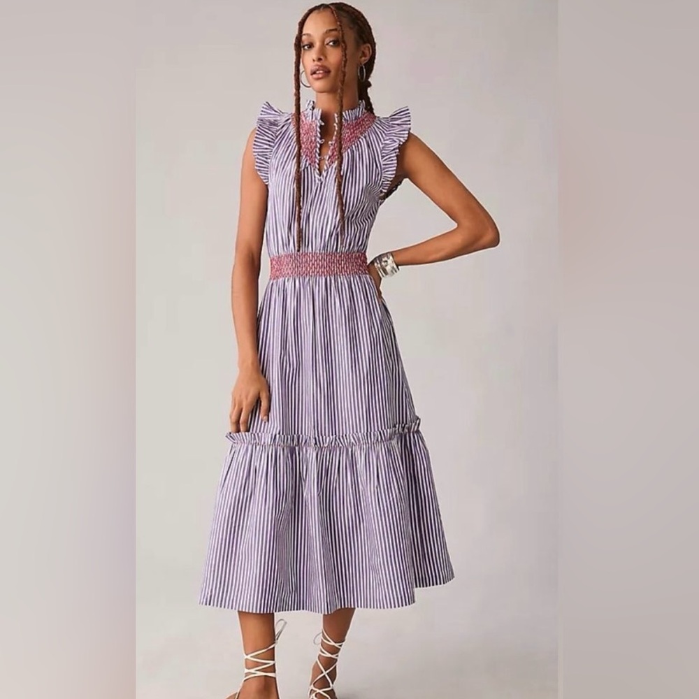Striped Lavender Smocked Midi Dress - Women's Maxi